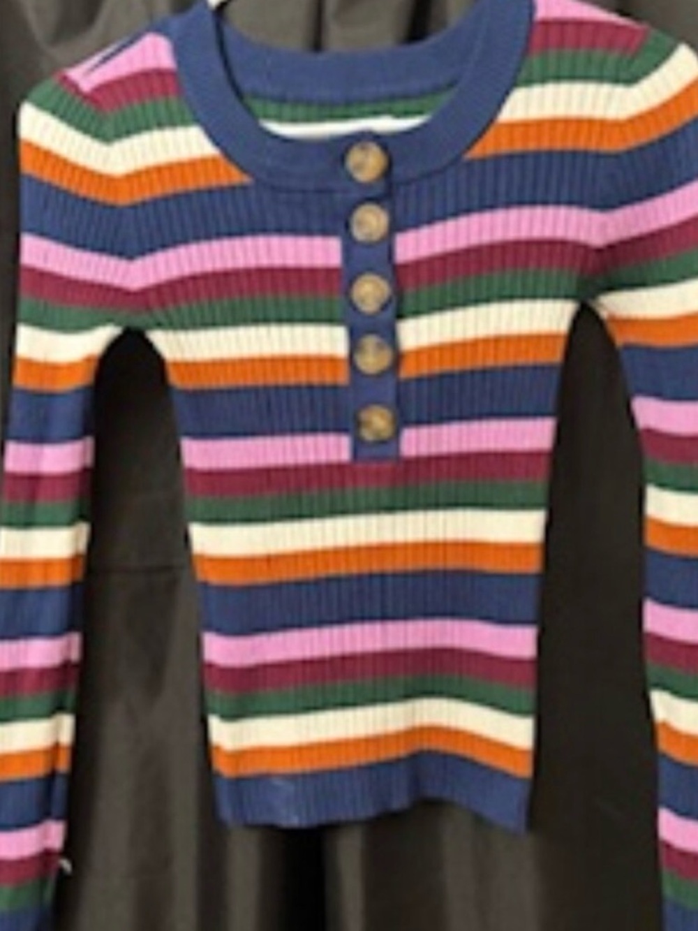 Arizona Jean Company Multicolor Striped Ribbed Henley Sweater